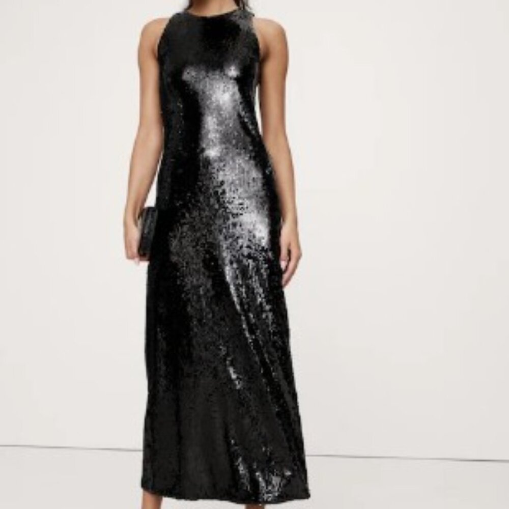 Banana Republic Black Stretch-Sequin Maxi Dress